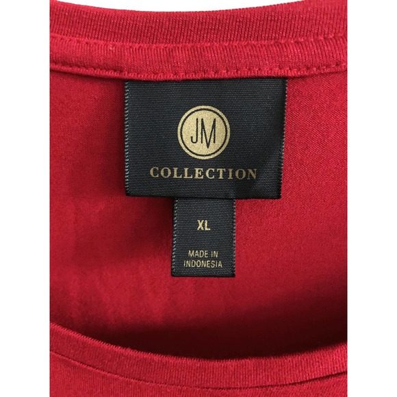 JM Collection New Red Amore Long Sleeve Tees Round Neck Pullover Size XL NWT - Picture 2 of 6